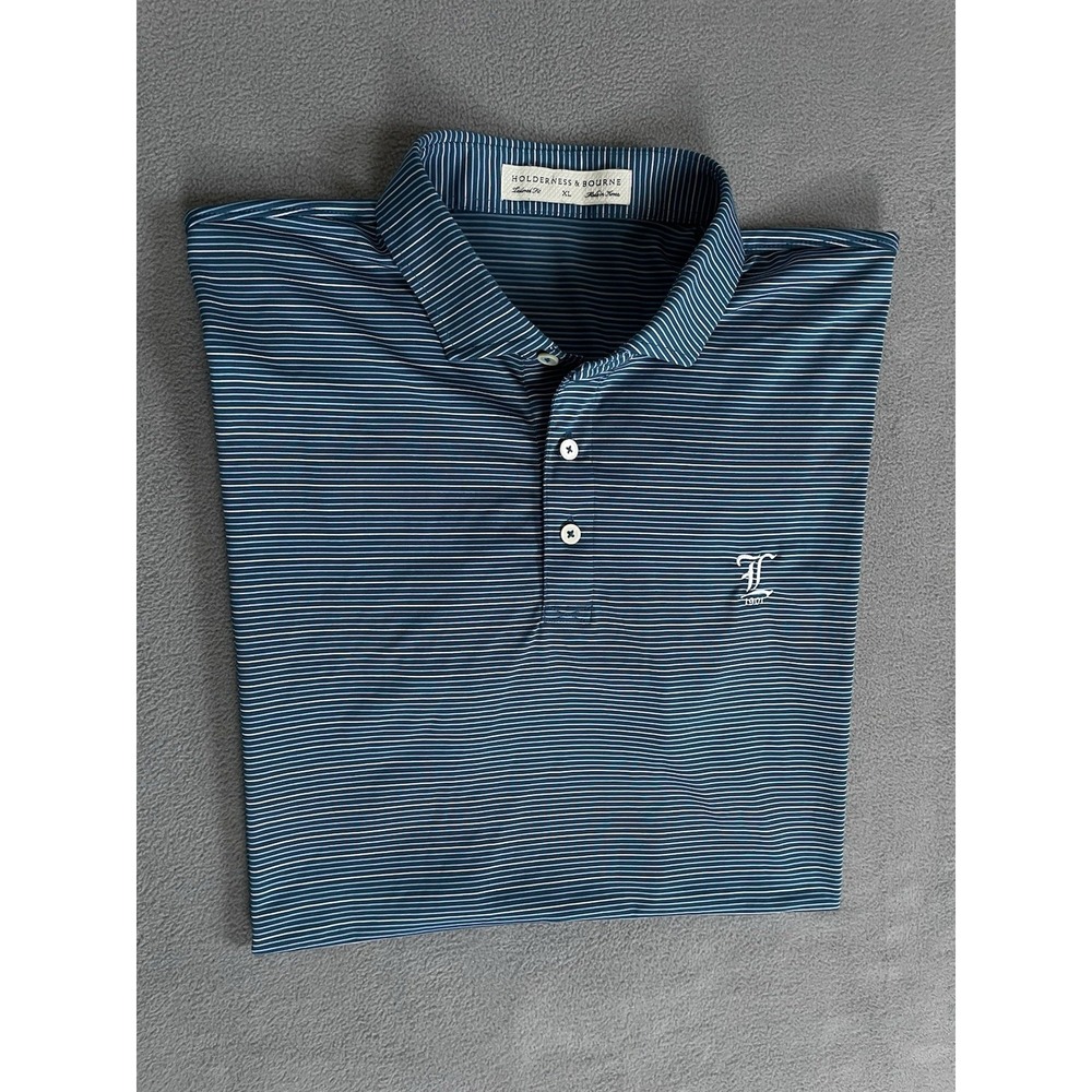 Holderness & Bourne Polo Golf Shirt Men's XL Blue Striped Tailored Fit